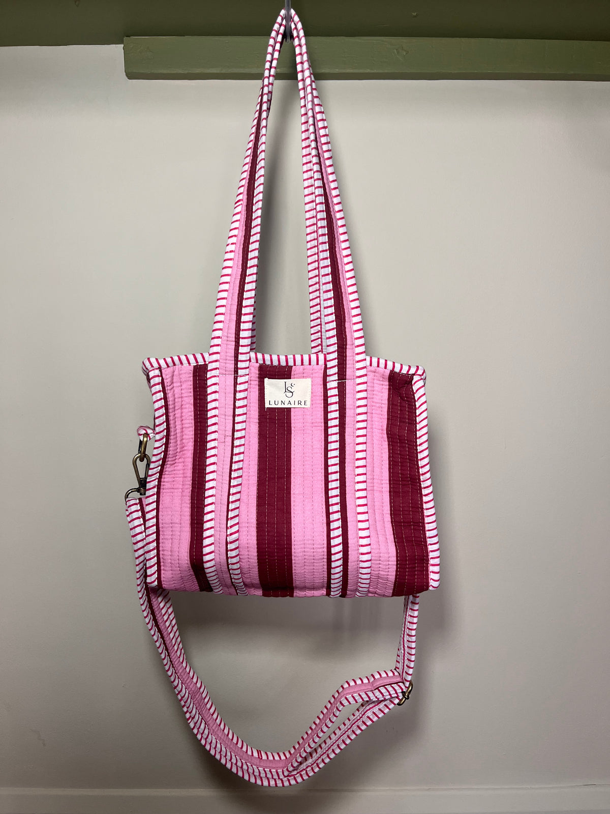 Pink Stripe Tote bags