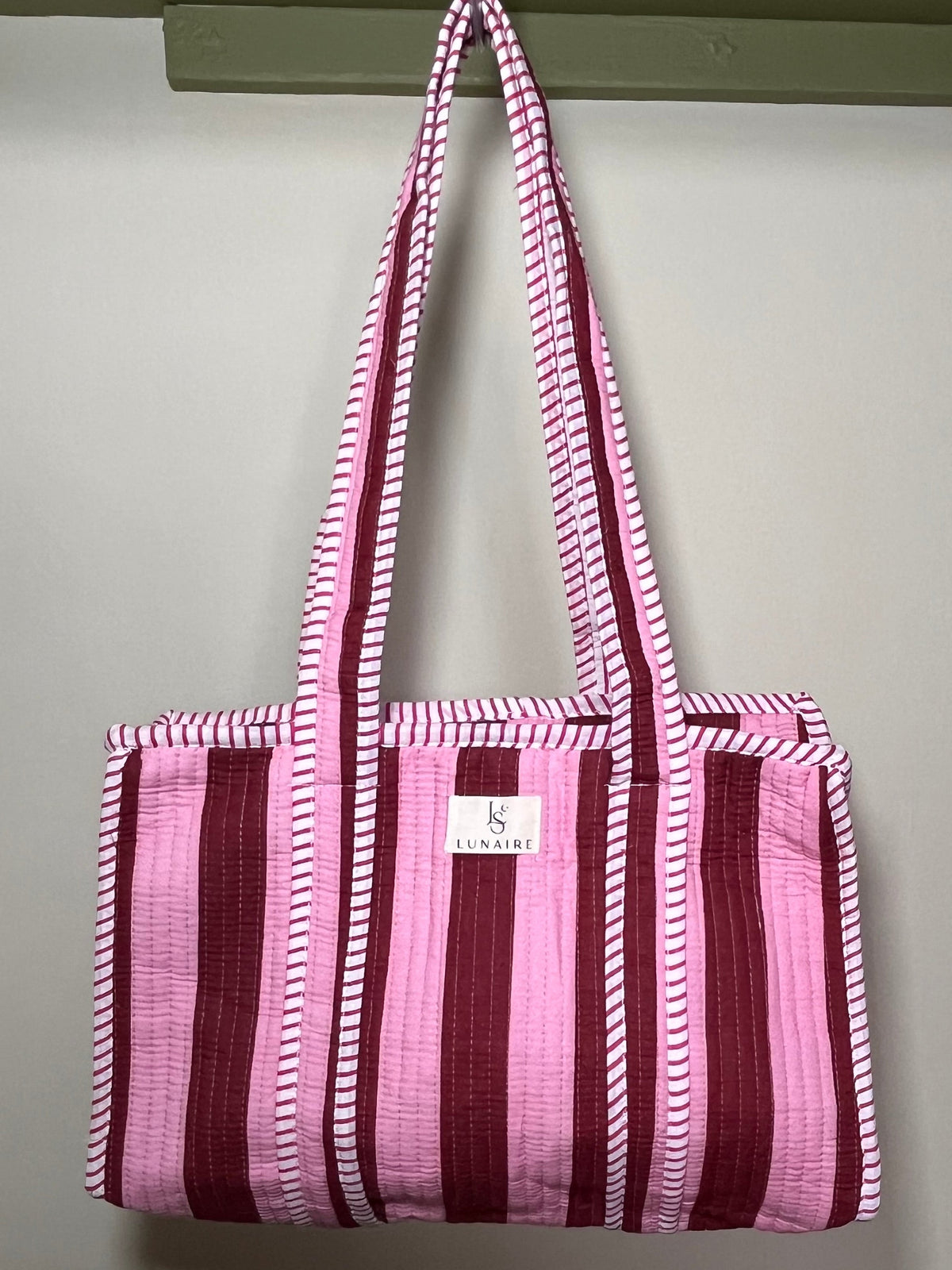 Pink Stripe Tote bags