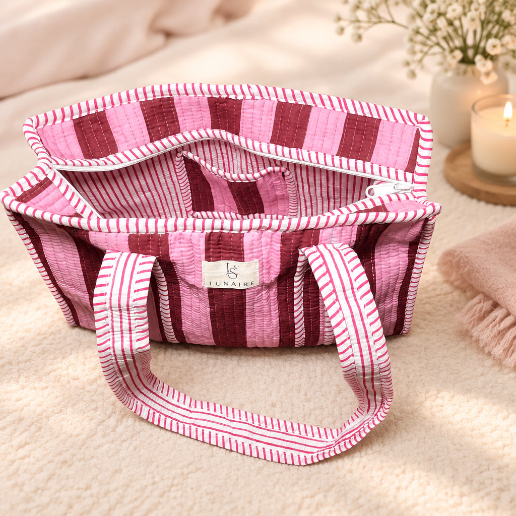 Pink Stripe Tote bags